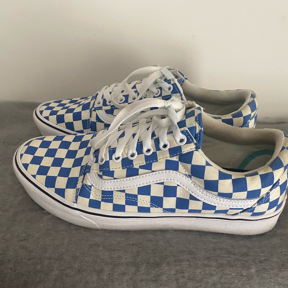 Vans Blue and White Checkered Sneakers